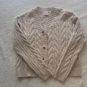 Cyrus Beige Cable-Knit Button Cardigan